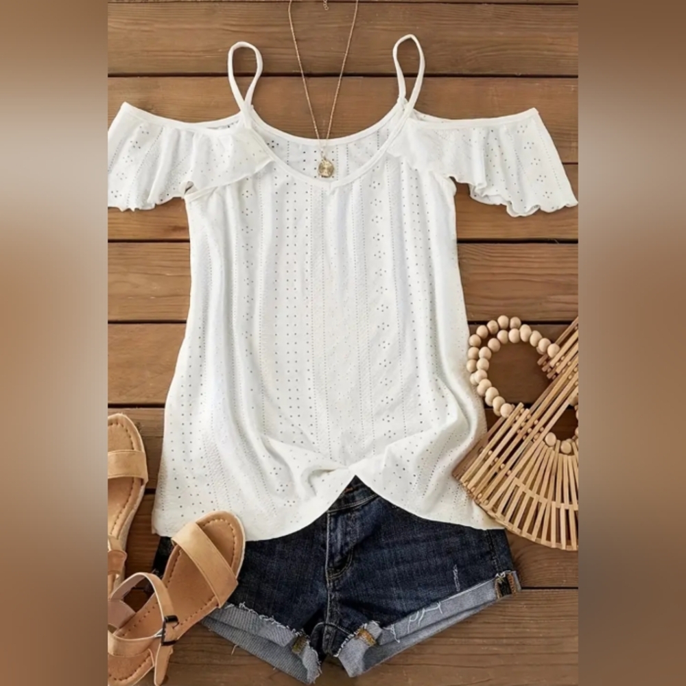 🌞White Cold Shoulder Top